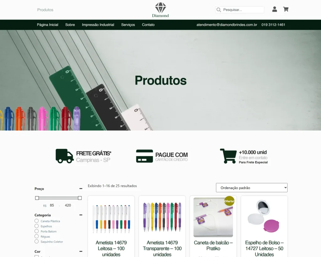 products carousel with free shipping in Campinas, card payment and special freight for large orders